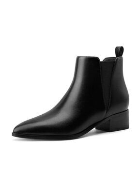 Faux Leather Chelsea Ankle Boots Pointed Toe Slip On Low Block Heel Booties